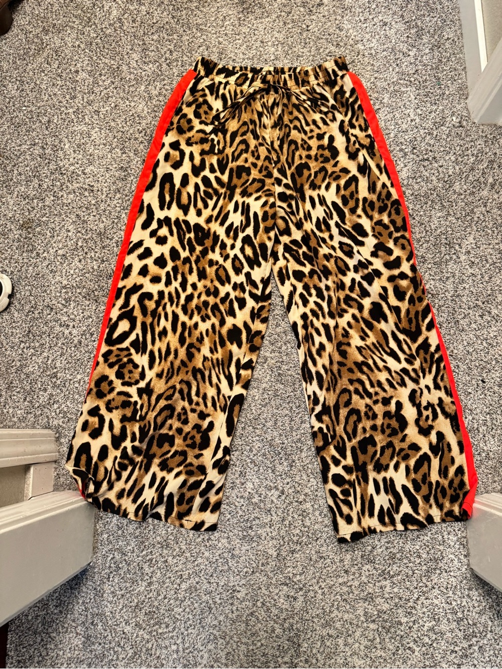 SHEIN Leopard Print Wide Leg Pants with Red Side Stripe